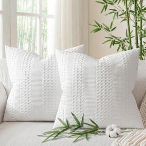a moment 2 Pack Bamboo Fiber Pillow Covers - Waffle Weave, Ultra Soft & Breathable, Euro Shams Cotton Throw Pillow for Couch, Sofa, Bedroom Living Room 22x22 Inch White