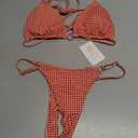 MIKETAI Sexy Bikinis for Women 2 Piece Bikini Spaghetti Strap Swimsuits Solid Color Bathing Swimwear Triangle Bathing Suit (US, Alpha, Medium, Regular, Regular, Red Check)