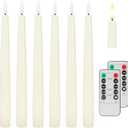 Flameless Taper Candles with 3D Wick, 9.6" Real Wax LED Candles with 2 Remote and Timer, 6 Pack Flickering Candlesticks Battery Operated, Classic Tall Taper Candle for Home, Wedding, Party, Ivory