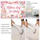 Mother's Day Tea Party Banner Backdrop 8x6FT Pink Floral Mother's Day Photography Background Let's Partea Thanks Mom Wall Decorations for Home