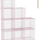 C&AHOME Wire Cube Storage, 9 - Cube Organizer Metal C Grids, Modular Shelves Units, Closet Organizer, Ideal for Home, Office, Living Room, 36.6”L x 12.4”W x 48.4”H, Pink UWCS3009P