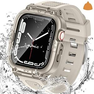 Goton 3 in 1 Waterproof Case and Band with Tempered Glass Screen Protector for Apple Watch Ultra 2, Ultra, SE2, SE, Series 10 9 8 7 6 5 4, Protective Hard Bumper Cover Soft Band Loop for iWatch