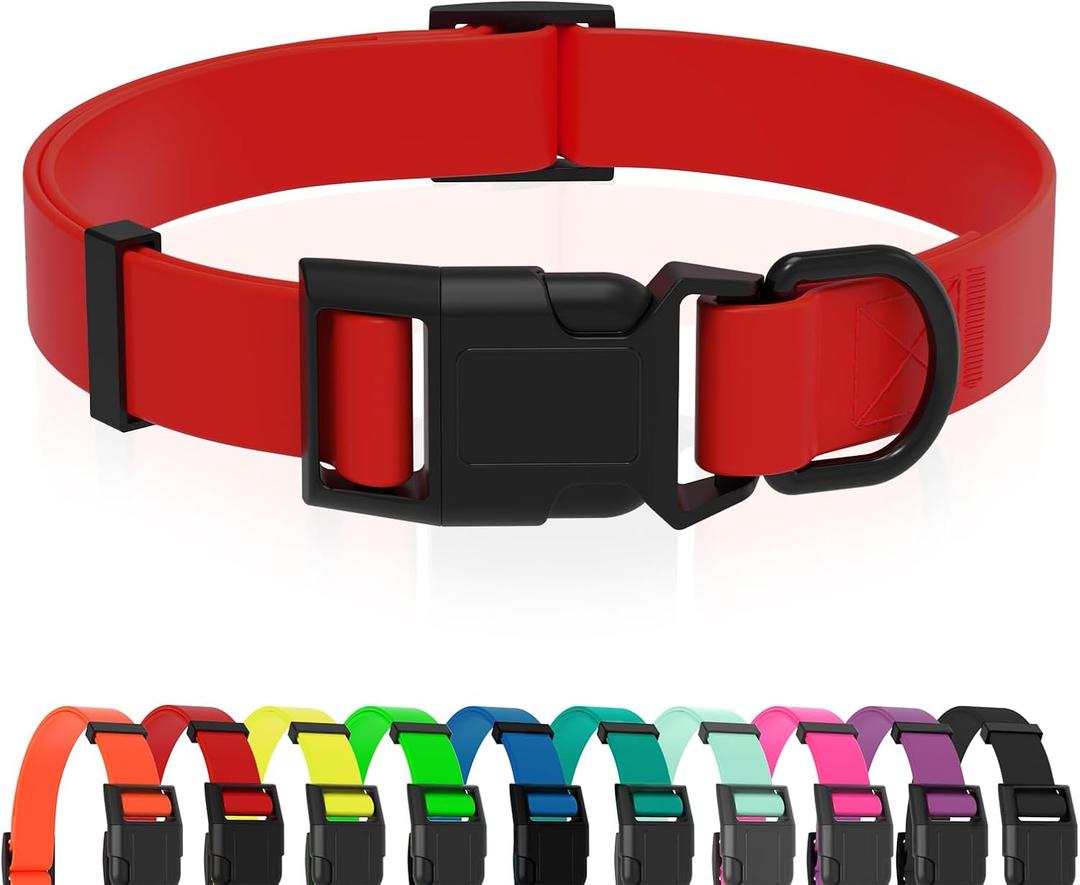 Waterproof Dog Collar, Easy to Clean Rubber Dog Collars with Quick Release Buckle Fits Small Medium or Large Dogs (Red, L (15.4-24.8 inch))