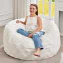 Hobestluk Bean Bag Chairs Beanbag Chair with Filler Adult Bean Bags with Fluffy Plaid Cover, Giant Bean Bag Chairs for Adults for Living Room, Bedroom (White, 3FT - 36 x 36 x 22)