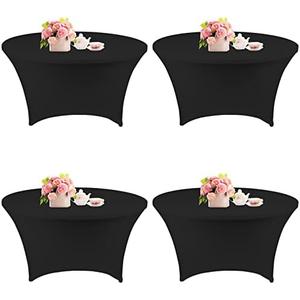 Fivenl 4 Pack 6FT Round Spandex Tablecloth, 72 Inch Black, Stretchable Table Cover, Washable and Wrinkle Resistant, Fitted Round Table for Wedding, Banquet, Birthday, Party, Restaurant