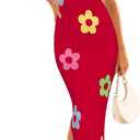ZESICA Women's Summer Knit Bodycon Midi Dress 2026 Sleeveless Floral Crewneck Color Block Long Beach Party Dresses (Red, XL)