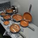 Mueller UltraClad Copper Pots and Pans Set, 14-Piece Kitchen Cookware Set, Non-Stick Coating, Aluminum Body, Includes Fry Pans, Deep Frying Pan, Sauce Pans, Dutch Oven and More