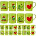 Suclain 24 Pcs Christmas Plastic Mugs Bulk Lime Green Xmas Cups 15 oz with Handle I'll Steal Christmas Cups Santa Xmas Trees Holiday Mugs for Winter Party Supplies