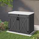 YITAHOME Outdoor Resin Storage Sheds with X-Shaped Lockable Door, 39 in Height Lockable Waterproof Horizontal Shed w/o ShelfEasy to Assemble Shed Storage for Garden Tools, Dark Gray (X-Shaped-4.3x3.4ft)