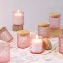 15Pcs 7.5Oz Pink Candle Jars for Making Candles, Glass Candle Vessels with Bamboo Lids and Sticky Labels, Containers for Candle Making Supplies