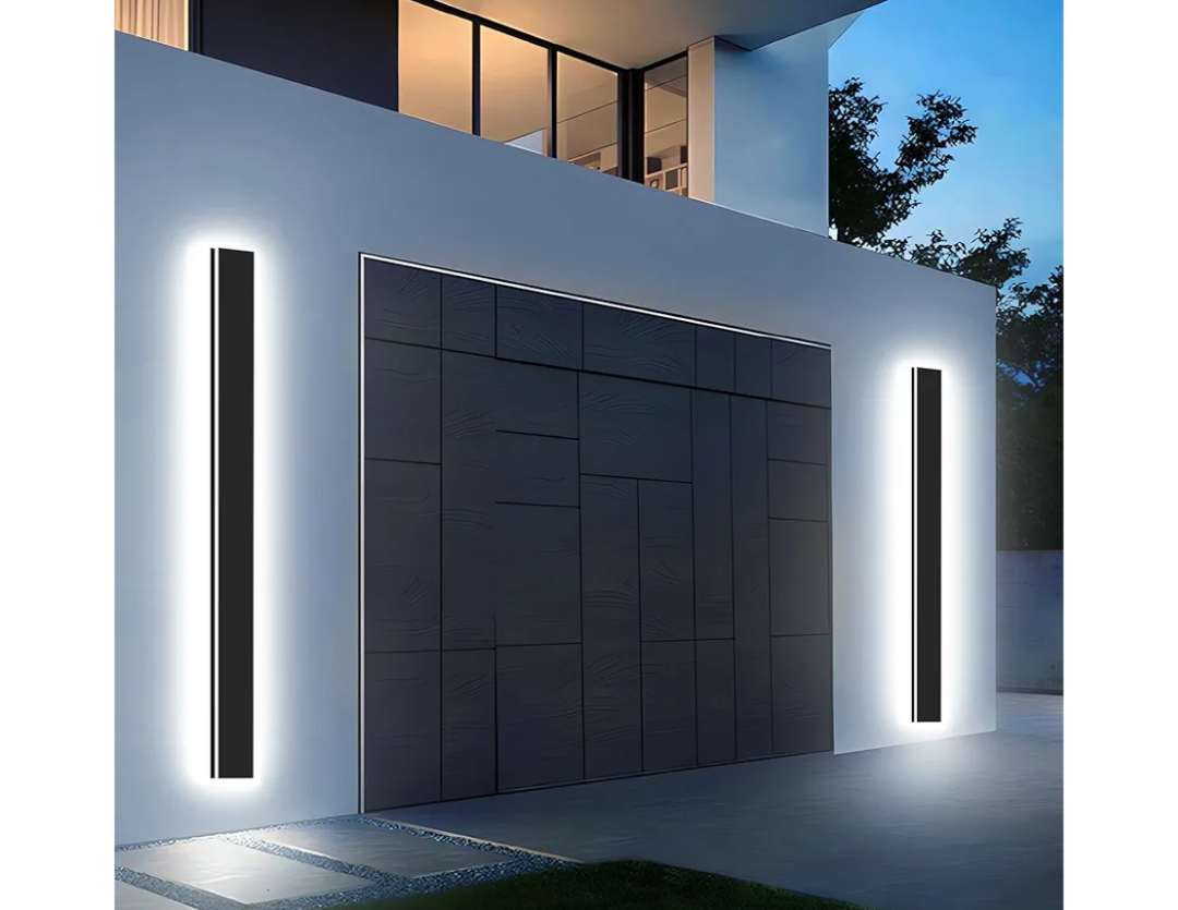 Upgraded 31inch 2pcs Modern Outdoor Wall Light,4.33 Inch Wide Dimmable Linear Outdoor Wall Sconce Waterproof Ip65,Black LED Exterior Long Lights for Garage Front Door Exterior Wall Lights