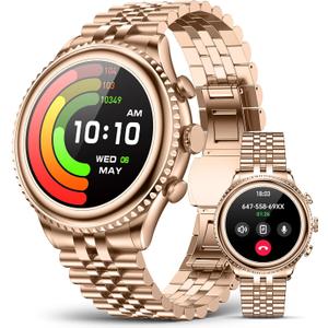 High-end Luxury Smart Watch for Men, Rotating Dial (Axe-Cut Bezel) Smartwatch, 1.32" AMOLED Display, Heart Rate, Blood Pressure, SpO2, Sleep Monitor, Stainless Steel Build, Compatible Android and iOS (Gold)