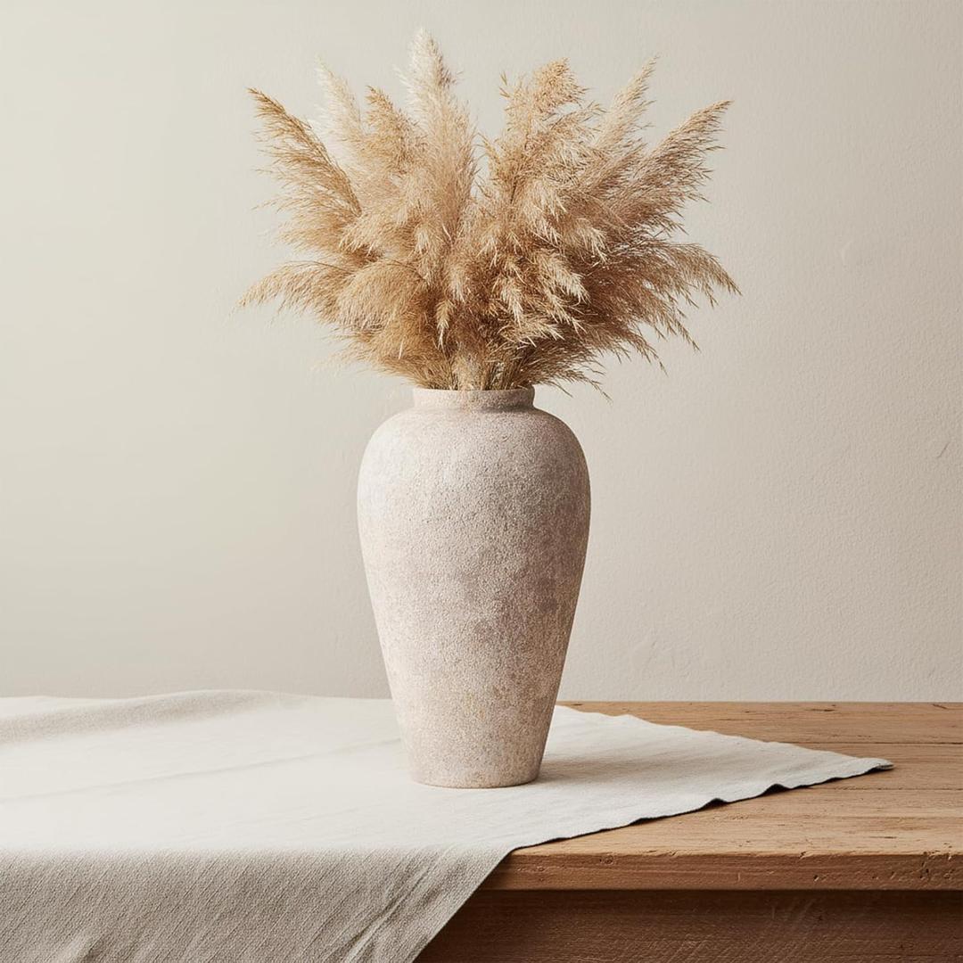 Ceramic Flower Vase Home Decor - 9.2 inch Large Farmhouse Table Vases, Rustic Decorative Vases for Kitchen Living Room Coffee Dining Shelf Mantel Decoration (Gray)