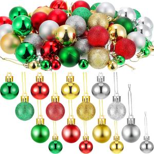 Aoriher 96 Pcs Mini Christmas Ball Ornaments for Tree Small Christmas Tree Decorations Bulk Red Green Gold Silver 1.57 Inch and 0.79 Inch Glitter Shatterproof Tiny Xmas Ornaments for Holiday Party