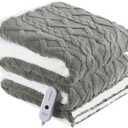 Electric Heated Blanket Twin Size 62" x 84" - Fluffy Ultra Soft Electric Blanket with 3D Stylish Design, 240g Plus 200g Sherpa, 5 Fast Heating Levels & 10 Hours Auto Off, Machine Washable, Gray