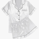 Ekouaer Womens Silk Satin Pajama Sets Soft Short Sleeve Button Down Sleepwear Top and Shorts 2 Piece Pjs Lounge Size M