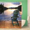 Bathroom Shower Curtain Colorful Wooden Chair on Beach of Relaxing Lake at Polyester Fabric 72x72 inches Waterproof Bath Curtain Set with Hooks