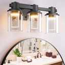 Quntis 3-Light Black Bathroom Light Fixtures with 5 Color Modes, 16 Inch Dimmable Modern Vanity Lighting Fixture Over Mirror, 21 Watts Eye Protection LED Wall Lamp (UL Certified, Bulbs Included)