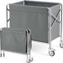 Collapsible Laundry Cart with Wheels, 12 Bushel (400L) Commercial Hamper Basket Large Heavy Duty Rolling Laundry Basket for Home Organizer Storage, Foldable Truck, Gray, 33.5 x 17.7 x 33.5 inches