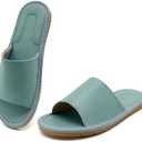 Kiemorgy Sandals Women Men, Genuine Leather Slippers, House Slippers for Women Indoor Outdoor, Unisex Soft Flat Sandals, Size 26