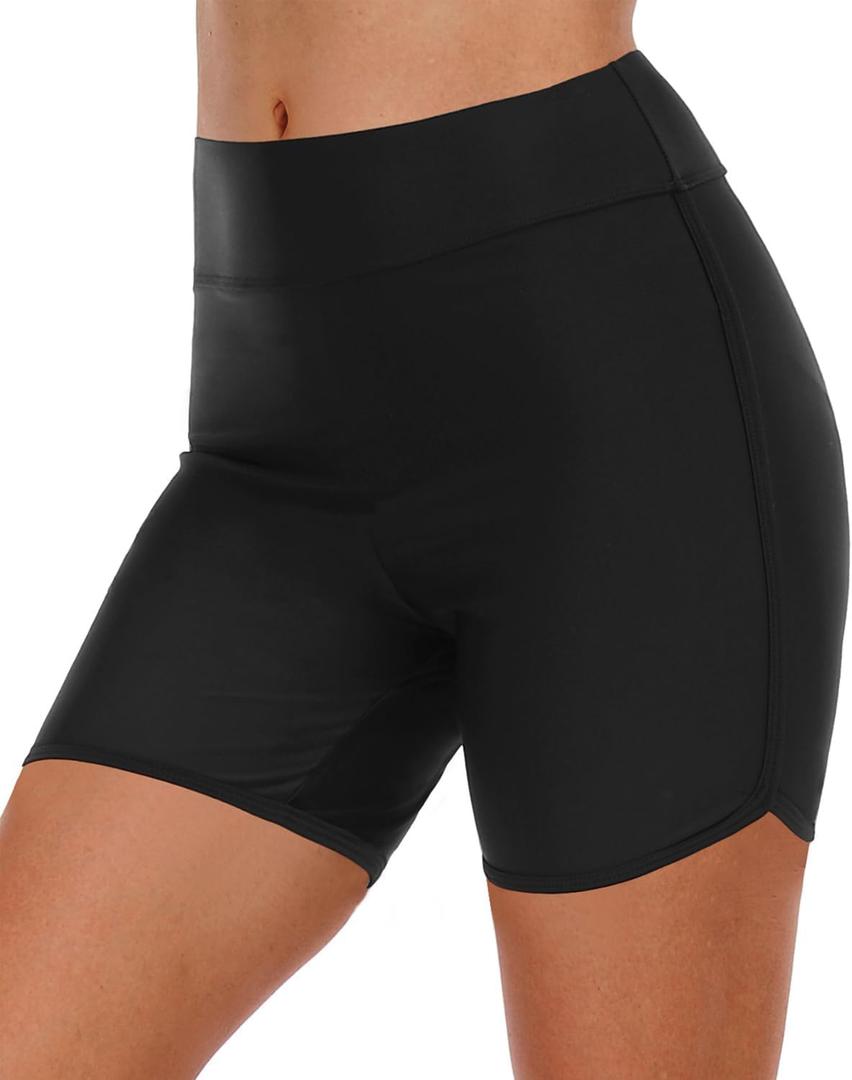 Yonique Womens Swim Shorts High Waisted Swim Bottoms Tummy Control Bathing Suit Bottom Boy Shorts (Medium, Black)