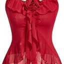 GORGLITTER Women's Fringe Flower Halter Tops Ruffle Mesh Asymmetrical Bow Sleeveless Open Back Going Out Concert Tops S