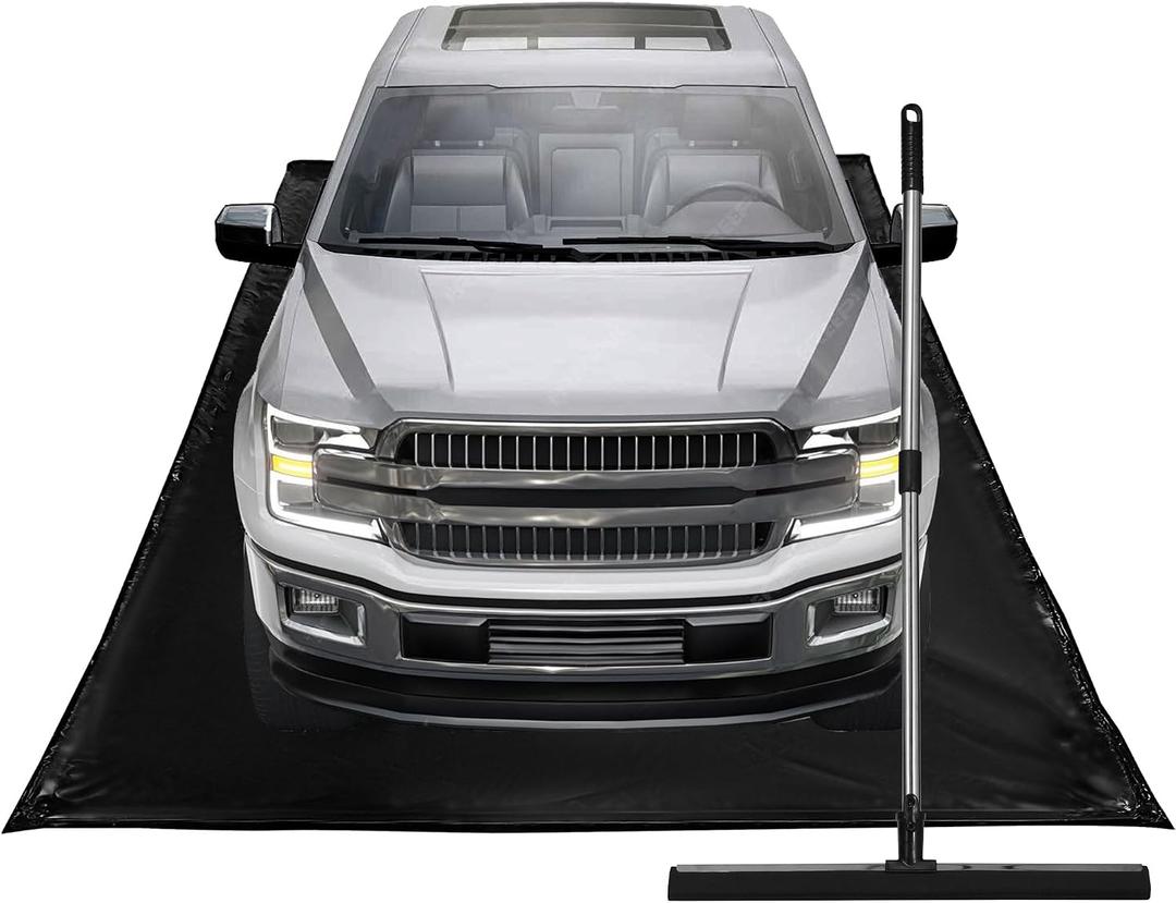 Waterproof Under Car Garage Floor Containment Mat with Squeegee for Snow Rain Mud Oil Protection 7'9" x 18'