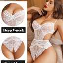 Avidlove Women Lingerie Lace Bodysuit Teddy Lingeries V Neck Cut Out One Piece Mini Babydoll (3X-Large, White)