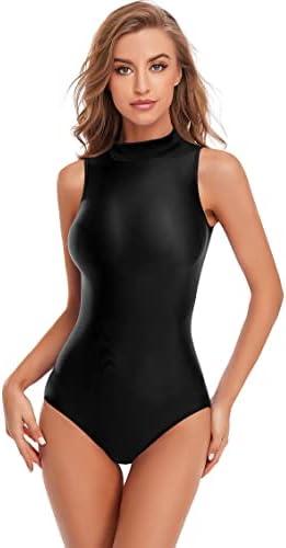 speerise Women Mock Neck Sleeveless Leotard Spandex Dance Bodysuit M