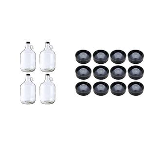 FastRack 128oz 4 Pack Growlers with Caps and 12 Count 38mm Poly Seal Screw Caps for 1/2 & 1 Gallon Jugs