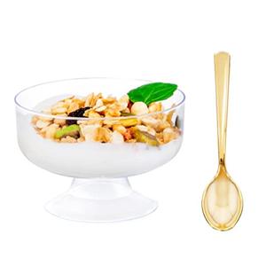 WDF 7oz Clear Dessert Cups Disposable - 96 Pack Dessert Cups With Mini Gold Spoons Plastic Parfait Cups Medium to Large 48 Ice Cream Plastic Cups & 48 Gold Tasting Spoons for Party & Thanksgiving