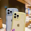 SKYLMW Compatible with iPhone 14 Pro Case 6.1" 2022, Cute Kawaii Curly Wave Frame Shape Soft Silicone Shockproof Protective Phone Cover for Women Girls, Clear/Purple