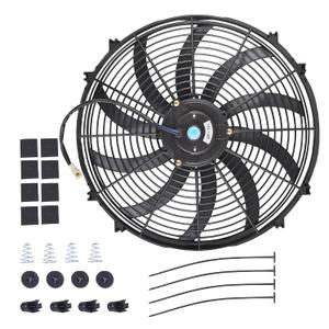 16 Inch Slim Fan Push Pull Electric Radiator Cooling Fan Universal High Performance 12V 120W Motor with Fan Mounting Kit (Black)