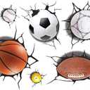 Supzone Sport Balls 3D Wall Stickers Break Through DIY Basketball, Rugby, Baseball, Football Wall Decor Boys Playroom, Bedroom, Classroom, Living Room