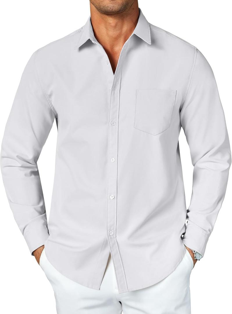 COOFANDY Men's Button Down Long Sleeve Shirt Casual Untucked Dress Shirt Regular Fit Wedding Shirts (X-Large, White)