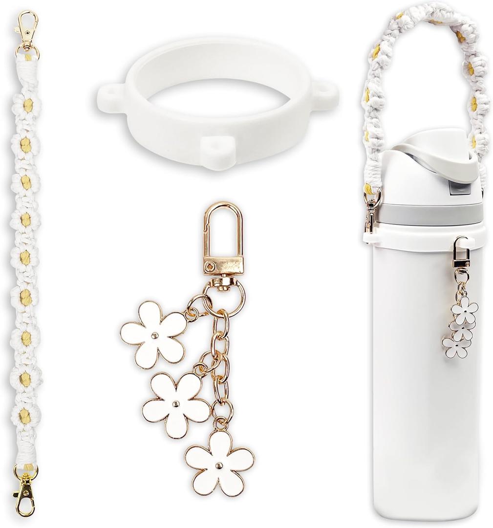 Handle Strap and Charm Set for Owala Water Bottle 24 oz, 32 oz, 40 oz, Owala Kids, Owala Coffee Tumbler, Owala FreeSip  Includes Handle Strap, for Owala Accessories & Stanley Cup Accessories (White)
