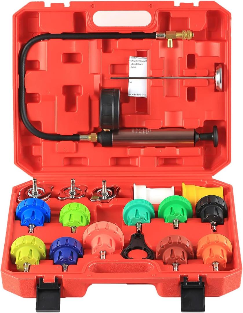 18PCS Radiator Pump Pressure Tester Kit, Pressure Leak Tester Tool Kit for Automotive Cooling System Water Tank Leakage Detection
