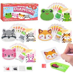 Shemira 24 Pack Valentine's Day Cards for Kids with 5D Diamond Art Painting Kit, Valentines Gift for Kids Classroom, Valentine's Party Favor, School Valentine's Art Activity, Valentine's Art Craft Kit