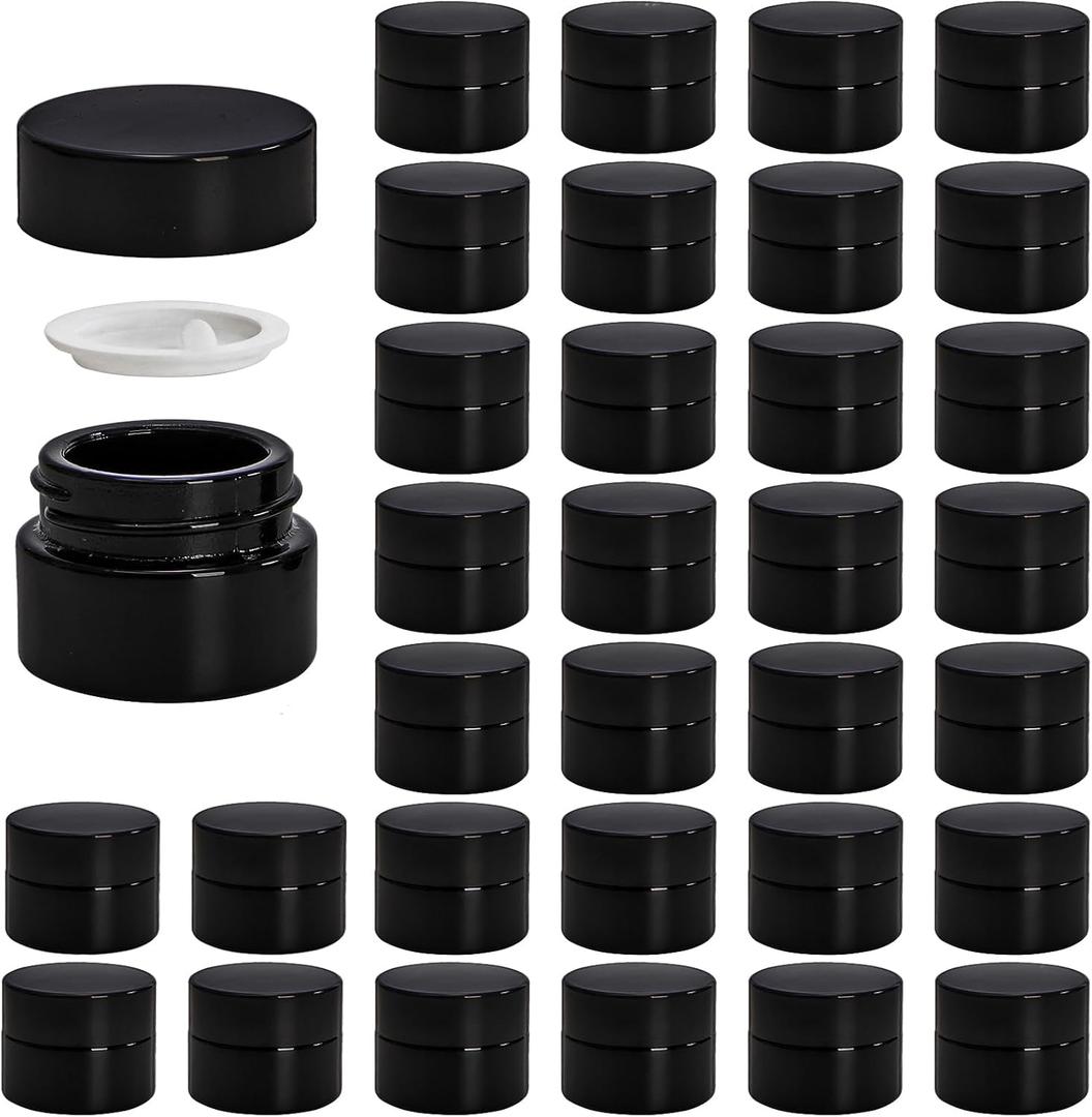 Nicunom 30 Pack 5ml Sample Containers with Lids, UV Protection 5g Thick Glass Jar, Airtight Mini Makeup Container, Refillable Cosmetic Jars Empty Travel Containers for Lotion, Essential Oil, Cream