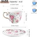 Agyiuns tea cups and saucers ceramic coffee mug 6oz for Coffee, Latte, Cafe Mocha and Tea-Set of 4 (Big flowers-Set of 4)