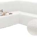 Sectional Couch Covers L Shape Corner Sofa Cover Blanket Jacquard Knitted U Shaped Sofa Slipcovers with Tassel Soft Washable Non Slip Pet Dog Furniture Protector (Cream White, 91x252 inch