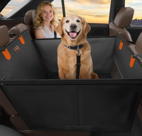 FURTIME Large Dog Car Seat, Upgraded PU Leather Back Seat Extender with Hard Bottom, Waterproof Pet Car Seat Cover for Medium Sized Dog, Pet Hammock for Cars, SUVs, Trucks (Large)