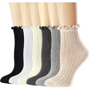 Mcool Mary Womens Crew Socks Ruffle Casual Cotton Frilly Breathable Cute Knit Lettuce Trim Dress Ankle Socks 6 Pack (9-11)