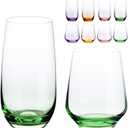 Set of 8 Drinking Glasses, Hand Blown, 4 Highball Glasses 18oz & 4 Stemless Wine Glasses 15oz, Colored Water Glass Cups, for Wedding, Gift