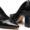 Trary Heels for Women Closed Pointed Toe Chunky Pumps Shoes Women Block High Heels Comfortable Slip-On Dress Office Party Wedding Shoes 3.54" Heel Size 10