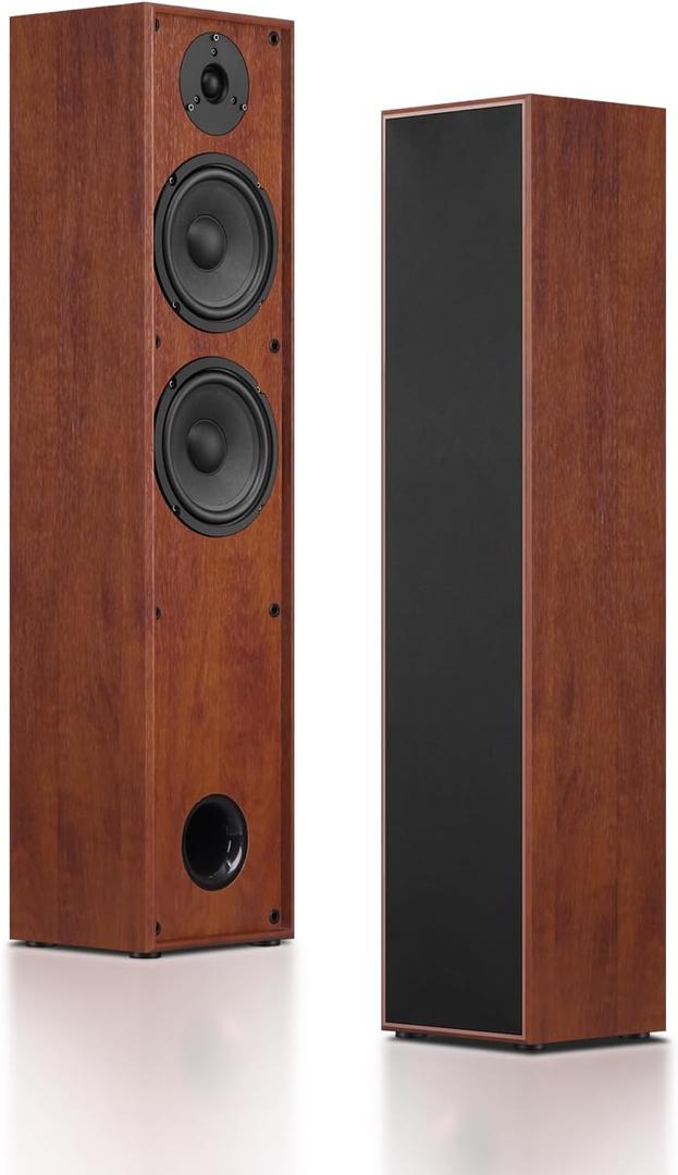 Floor Standing Tower Speakers Pair, Dual 6.5" Woofers, 120W, Brown
1" silk dome tweeter, passive hi-fi design, home theater ready, MDF wood cabinet, rich warm sound, for stereo & movies
