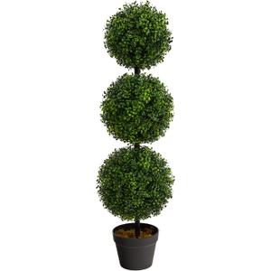 Nearly Natural 36in Artificial Triple Ball Boxwood Topiary Tree - Indoor Outdoor Realistic Faux Greenery for Home Patio Office Decor, Low Maintenance