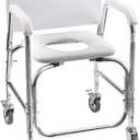 Shower Chair, Commode, Transport Chair, FSA Eligible, Rolling Bathroom Wheelchair for Handicap, Elderly, Injured or Disabled, 250 Lb. Weight Capacity, Aluminum Frame, White