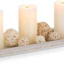 Romadedi Wooden Decorative Tray Candle Holder - 13.5 inch Wood Long Narrow Tray Home Decor Small Rustic Farmhouse Centerpieces Trays for Coffee Table Dining Room Living Room, Whitewashed