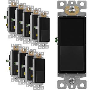 ENERLITES Matte Black Light Switch, Decorator Paddle Rocker Wall Switch, 3-Way, 3 Wire, Grounding Screw, Residential Grade, 15A 120V/277V, UL Listed, 93150-MBK10P (10 Pack)